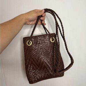 Vintage Ann Taylor Brown Leather Woven Tote Bag